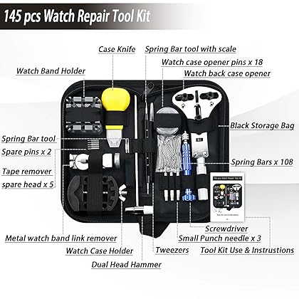 Watch Repair Kit, GLDCAPA Professional Watch Battery Replacement Kit, Watch Repair Tools with Carrying Case, Watch Link Removal Tool Kit, Watch Case Opener, Watch Press Set with 60pcs Watch Battery