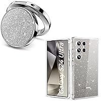 MIODIK for Galaxy S24 Ultra Case + Phone Ring Holder (Silver), Built-in Camera Lens Protector, Clear Glitter Shockproof Protective for Women