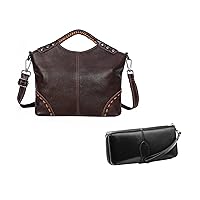 HESHE Vintage Genuine Leather Purses and Handbags for Women Tote Top Handle Bag Crossbody Shoulder Bags Hobo Ladies Purse and Womens Long Wallets Money Clip Card Case Holder Clutch for Ladies