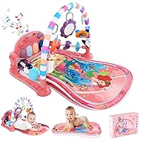 Looxii Baby Play Gym with Tummy Time Water Play Mat, Kick and Play Piano Gym with Sound and Lights for Newborn, Floor Activity Gym with Hanging Toys 0 3 6 12 Months Girl & Boy Gifts