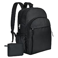 15.6inch Basic Black Backpack for Men, Travel Backpack Carry on, Water Resistant Backpacks for Teens, Work Backpack for Women