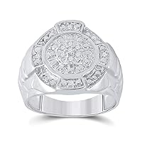 Sterling Silver Mens Round Diamond Circle Cluster Fashion Ring 1/10 Cttw