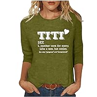 3/4 Length Sleeve Womens Tops Funny Letter Print Graphic Tees Summer Casual Crew Neck Casual Loose Blouses 2024