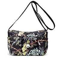 Womens Nylon Crossbody Bag With Flowers Shoulder Messenger Bags Wallet Multicolor (black 7)