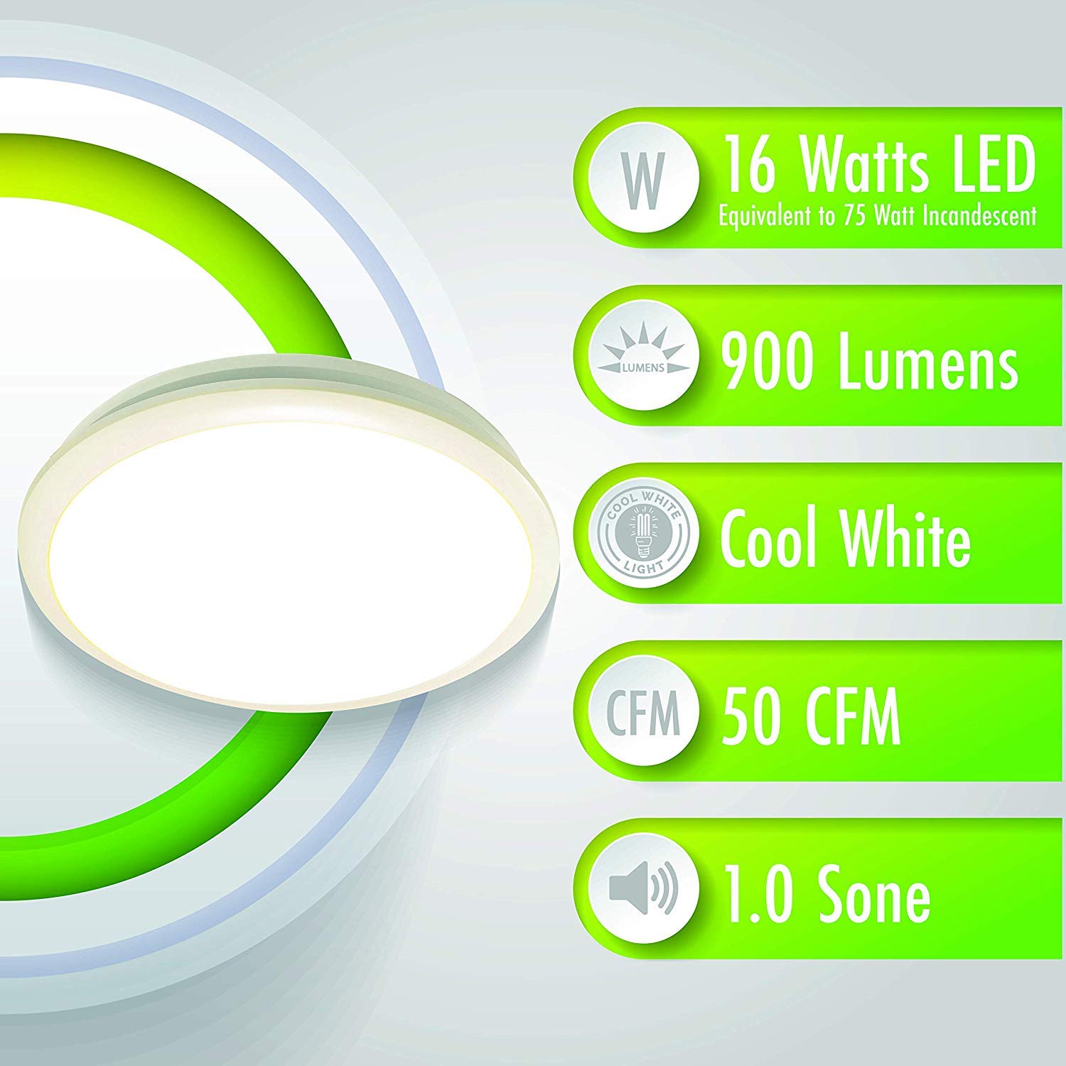 Homewerks 7141-50 Bathroom Fan Integrated LED Light Ceiling Mount Exhaust Ventilation 0.7 Sones 50 CFM, White