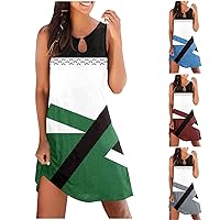 Vacation Dresses for Women,2024 Summer Trendy Crew Neck Sleeveless Tropical Dress,Daily Simple Patchwork Beach Dress