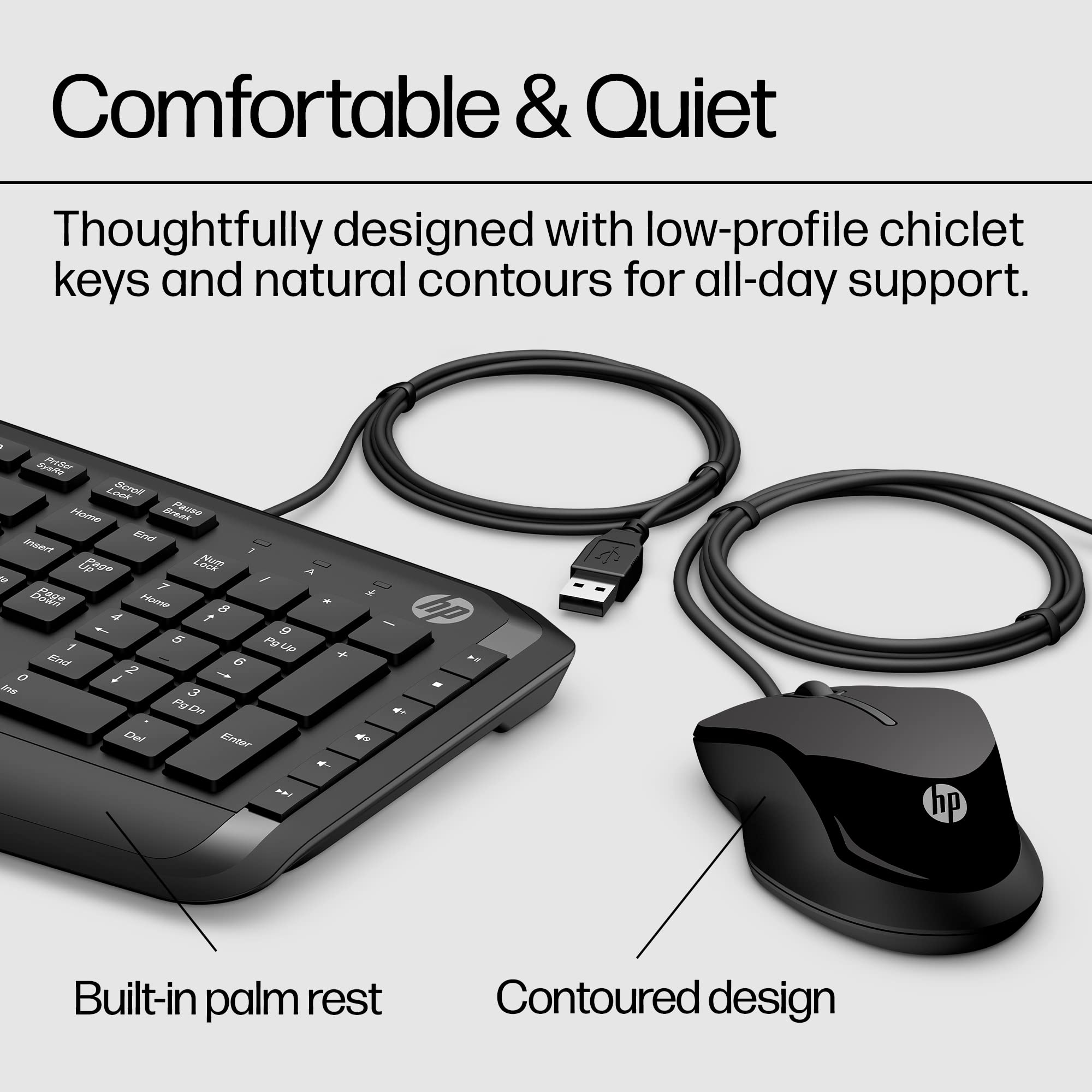 HP Pavilion Wired Keyboard and Mouse 200 (Black) - USB-A Plug-and-Play - Full-Sized Keyboard with Numeric Keypad, Enhanced F1-F12 Keys, & 12 Hotkeys - 1600 DPI Mouse - Windows Compatible (9DF28AA#ABL)