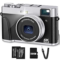 4K Digital Camera with Viewfinder & Flash, Autofocus 48MP Cameras for Photography Vlogging Compact Travel Camera for Adults Teens with Classic Dial, Time Lapse, Selfie, 16X Zoom, 32GB SD Card