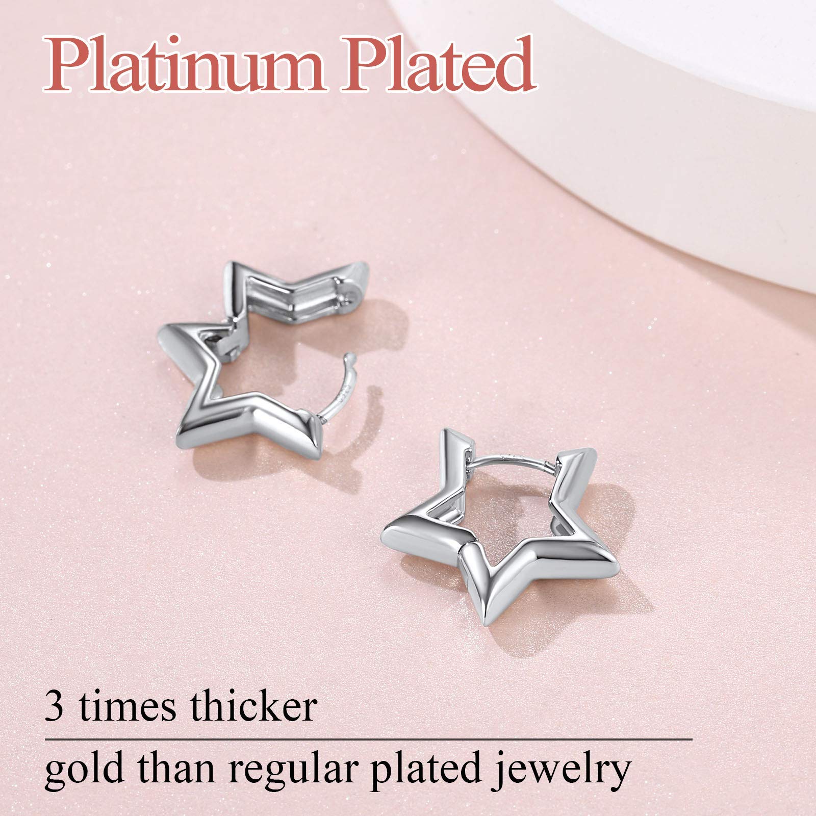 FindChic Hypoallergenic Small Star/Heart/Spike/Square Huggie Earrings for Women 18K Gold/Platinum Plated Cute Girls' Studs