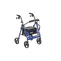 Drive Medical 795B Duet Folding Transport Wheelchair and Rollator Walker, Blue