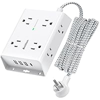 10Ft Long Surge Protector Power Strip, Addtam Extension Cord with 8 AC Outlets and 4 USB Ports(1 USB C), 3-Side Outlet Extender Strip, Flat Plug, Wall Mount, Dorm Home Office Essential, ETL Listed