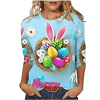 Easter Blouse for Women Dressy Casual Tops, Women's Fashion Casual Round Neck 3/4 Sleeve Cute Tops Ladies Outfits