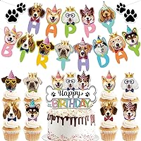 Happy Birthday Dog Face Banner Cute Dog Theme Bunting Cake Toppers Birthday Party Decorations for Girls Boys Women Dog Lovers