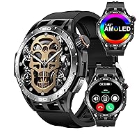 Rugged Smart Watch for Man: 1.43''AMOLED Screen Multifunction Smart Watch, Bluetooth Call, IPX8 Waterproof, AI Voice Assistant with for Sport Hiking Camping (Black)