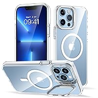 GUAGUA for iPhone 13 Pro Max Magnetic Case, Compatible with MagSafe [Built-in Camera Ring Stand] Transparent Classic Kickstand Protective Case iPhone 13 Pro Max 6.7'' for Women Men Gift, White/Clear