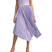 LilySilk Pleated Handkerchief Maxi Skirt Flowy Flare Irregular Hem Elastic Waist Midi A Line Dress Spring Summer Soft