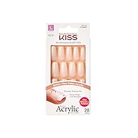 KISS Salon Acrylic Press On Nails, Nail glue included, 'Strong Enough', White, Long Size, Coffin Shape, Includes 28 Nails, 2g Glue, 1 Manicure Stick, 1 Mini File