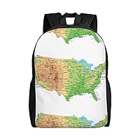 Physical Map with Labeling Terrain Printed Backpack Lightweight Laptop Bag Casual Daypack for Office Outdoor Travel