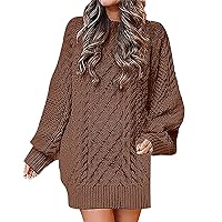Womens Cable Knit Sweater Dress Crewneck Long Sleeve Pullover Chunky Dresses Oversized Tunic Jumper Mini Dress