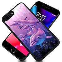 JINXIUSS Phone Case for iPhone 7 Plus iPhone 8 Plus with Lovely Cute Dolphins， Black Slim Rubber Frame Full Body Protection Cover Case for iPhone 7 Plus iPhone 8 Plus， Drop Protection