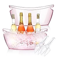 Ice Buckets for Parties, 2 PCS Acrylic Champagne Beverage with 2 Ice Bucket Scoop, Drinks Buckets Tub for Cocktail Bar, Long and Narrow 5.5 Liter Bucket for Chrismas Party(5.5L) (Pink)
