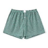 Women's Summer Y2k Cute Lounge Shorts Plaid Striped Pajama Bottoms Elastic Sleepwear Pj Beach Shorts