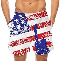 USA Flag Print Board Shorts for Men 4th of July Summer Beach Shorts Drawstring Loose Fit Lightweight Vacation Shorts