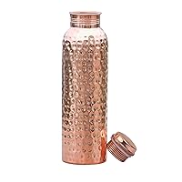Copper Water Bottle (34oz/1000ml) 100% Pure Handmade Hammered Ayurvedic Pure Copper Vessel for Drinking Heavy Duty & Leak-proof