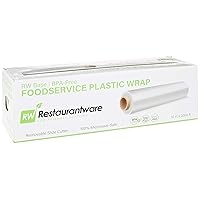 Restaurantware RW Base 12 Inch x 2000 Feet Cling Wrap 1 Roll Microwavable Cling Film - With Removable Slide-Cutter Clear Plastic Food Wrapping Film Securely Seal And Keep Food Fresh