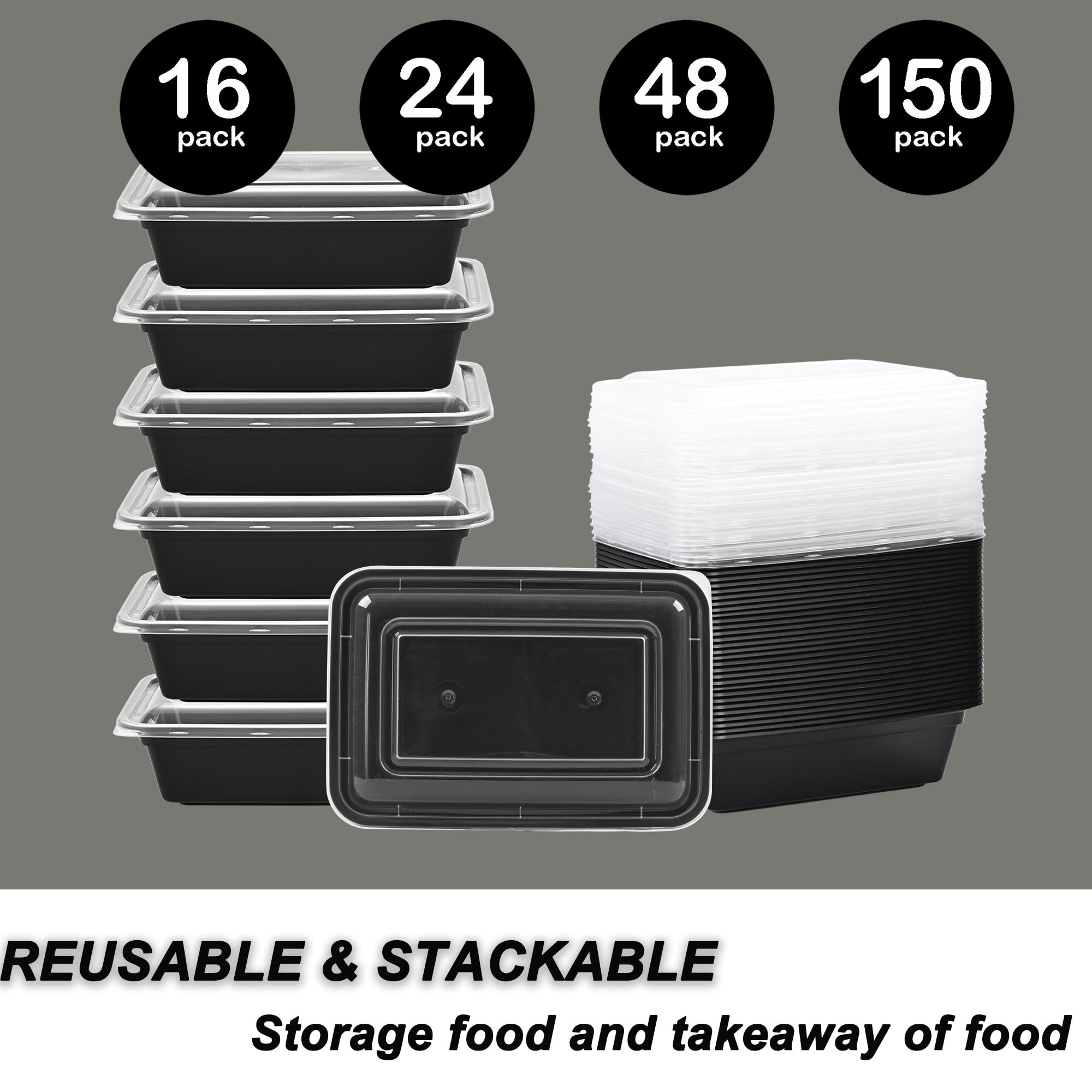 LOKATSE HOME 16 Pack Meal Prep Containers 24 oz Reusable Storage Lunch Bento Boxes, Freezer and Dishwasher Safe & Stackable