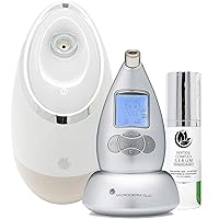 Microderm GLO Facial Spa Skincare Bundle Includes Diamond Microdermabrasion System, Facial Spa, Peptide Complex Serum. Best Anti Aging Treatment Blackhead Remover and Pore Vacuum Kit (Silver)