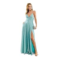 B. Darlin Womens Juniors Glitter High Slit Evening Dress Green 0