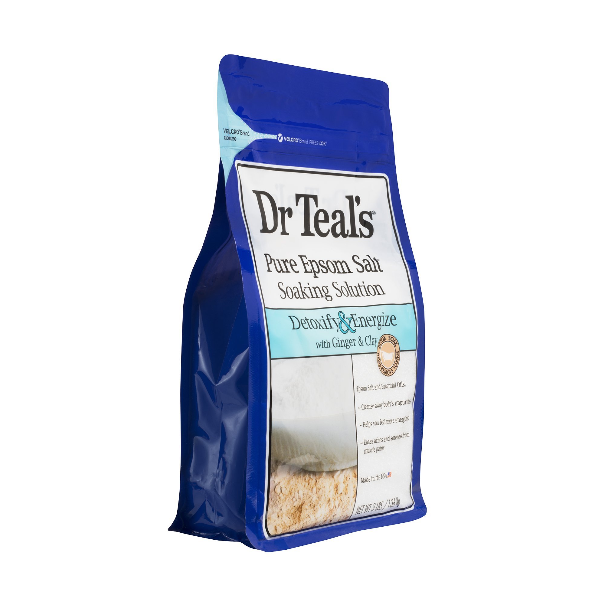 Dr Teal's Pure Epsom Salt Soaking Solution, Energize with Ginger & Clay, 3 Pound Bag (Packaging May Vary)