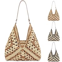 Summer Straw Bag for Women, Large Beach Purse for Hand Woven, Vintage Straw Top Handle Bags, Wicker Handbag for Vacation