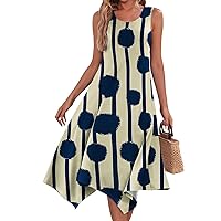 Summer Dresses for Women 2024 Elegant Print Swing Hem Tank Midi Dresses Casual Plus Size Sleeveless Crewneck Sundress