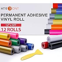 HTVRONT Permanent Vinyl for Cricut-12 Pack 12 Inch by 5 Feet Permanent Vinyl Rolls, Adhesive Vinyl for Cricut，Silhouette, Cameo Cutters, Signs, Scrapbooking, Craft, Die Cutters