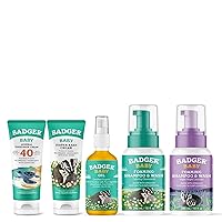 Baby Bundle - SPF 40 Baby Mineral Sunscreen, Baby Wash Chamomile & Lavender Combo, Baby Oil, Organic Diaper Rash Cream - Pediatrician Tested Baby Sunblock and Organic Baby Moisturiz