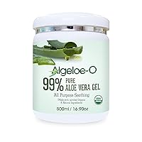 ALGELOE-O Organic Aloe Vera Gel 99% Pure Natural Made with USDA Certified Aloe Vera Powder Paraben, sulfate Free with no Added Color 500ml/16.9oz.