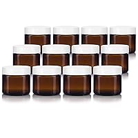 2 oz Amber Glass Straight Sided Jar with White Foam Lined Lids (12 Pack)