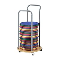 ECR4Kids SoftZone Colorful Floor Pads and Mobile Cushion Cart, Flexible Seating, Assorted, 25-Piece