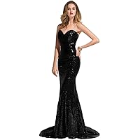 Laceshe Brilliant Mermaid Sweetheart-Neck Sequins Prom Pageant Dresses Evening Gown-4-Black