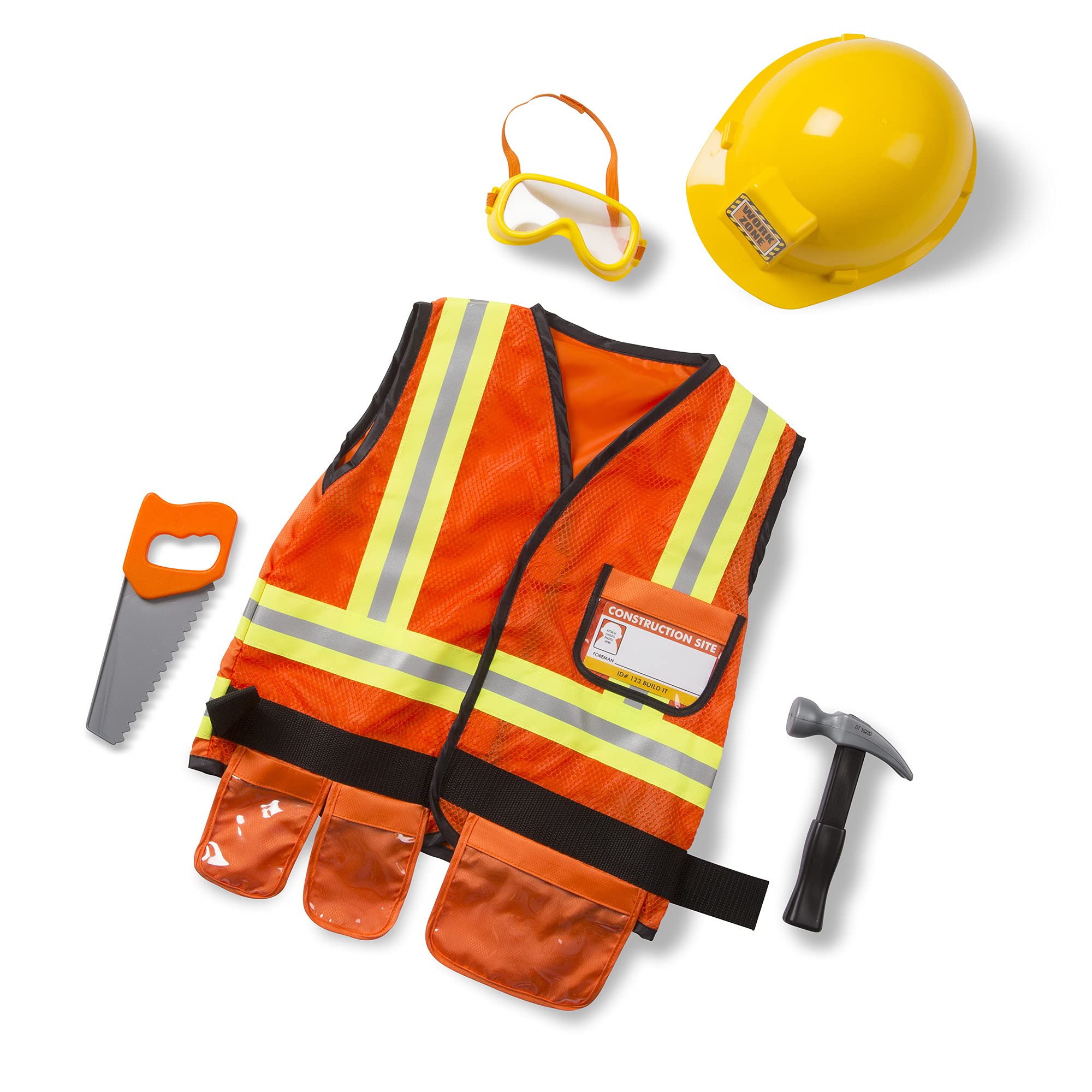 Melissa & Doug Construction Worker Role Play Costume Dress-Up Set (6 pcs)