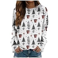 Christmas Tops For Women 2023 Long Sleeve Loose Fit Shirt Xmas Printed Casual Sweatshirt Workout Holiday Pullover