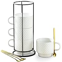 14 Inch 3 Tiered Serving Tray Stand with Rack and 13 OZ. Stackable Coffee Mugs SST of 4 with Stand