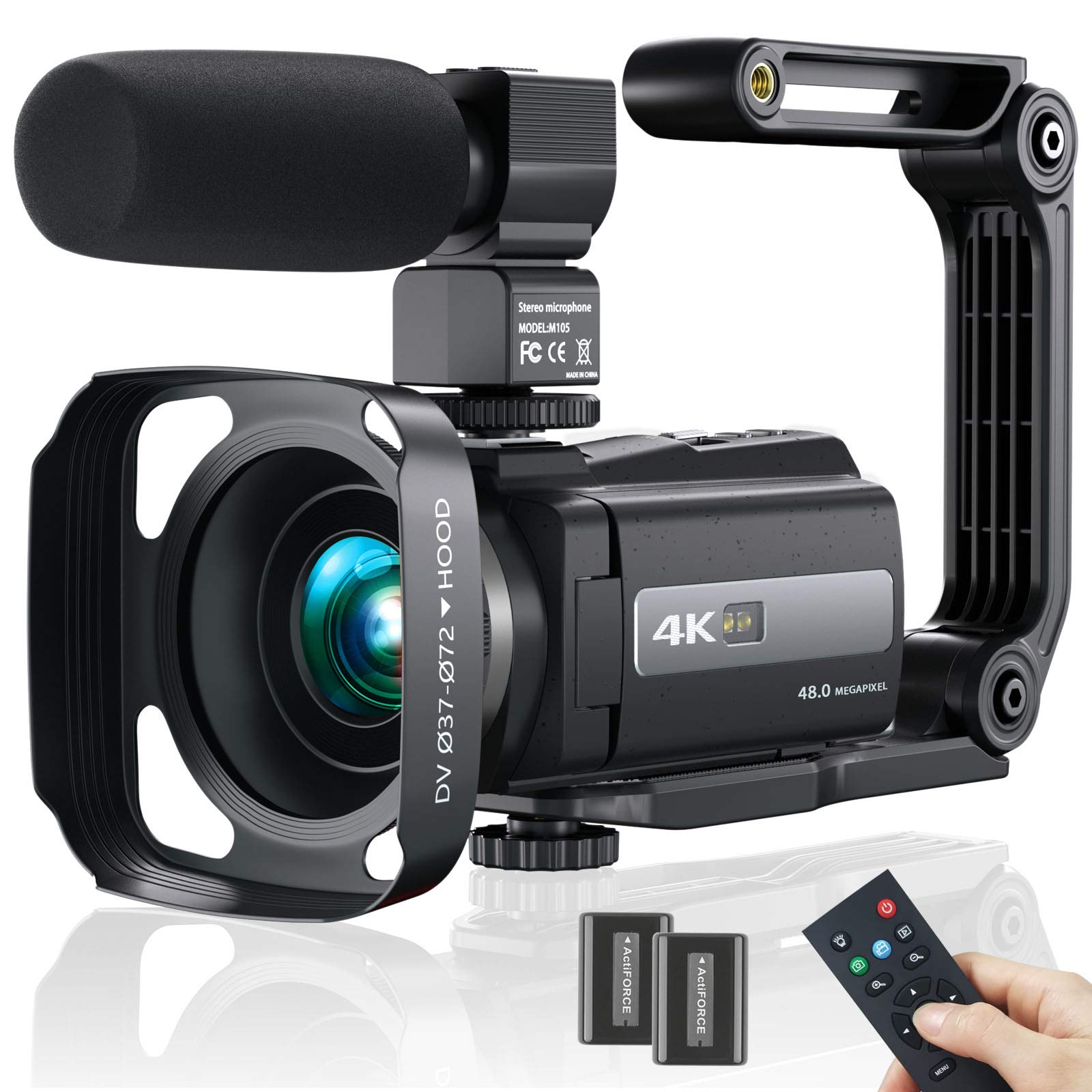 2021 New Upgraded Video Camera Camcorder, 4K WiFi Ultra HD 48MP Vlogging Recorder with IPS Touch Screen, IR Night Vision Digital Camcorder with Stabilizer, Mic, Remote Control, Lens Hood, 2 Batteries
