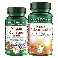 Purity Products Vegan Collagen Builder + Dr. Cannell's Advanced D Bundle Organic Fruits + Vegetables, Vitamin D3, K2 (Menaquinone MK-7 MK-4), Vitamin C, Lutein, Biotin - 30 Servings