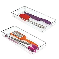 iDesign Linus Plastic Kitchen Drawer Organizer for Silverware, Spatulas, Cutlery, Gadgets, Office Supplies, Cosmetics, Set of 2, Clear