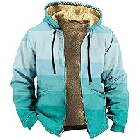 Mens Sherpa Lined Zipper Jackets with Pockets Drawstring Winter Warm Hoodies Loose Casual Fleece Vintage Jacket Coats