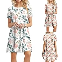 TUNUSKAT Summer Dresses for Women 2022 Casual Short Sleeve Beach Dress Sundresses Cross V Neck Flowy Floral Dress with Pocket