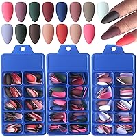 LoveOurHome 300pc Matte Almond Press on Nails Kit Medium Stiletto Oval Fake Nails Full Cover Colored Artificial Fingernails Manicure Acrylic Tips for Women Girls Kids